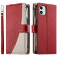 thumbnail image 1 of Funda cartera GANGXUN para iPhone 11 , cuero PU con tarjetero, cremallera, correa de mano, soporte y protección 539°, 1 of 6