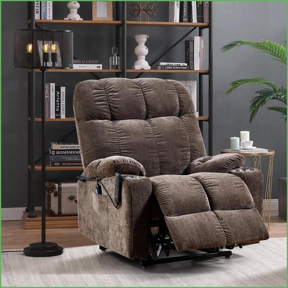 Recliners for Elderly, Dual OKIN Motor Power Lift Recliner – Infinite 180° Lay Flat, Heat Massage | Brown Fabric