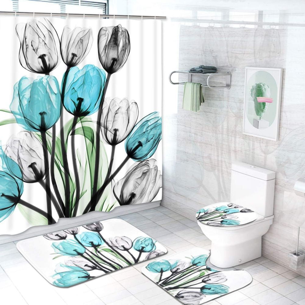 1Set Seaworld Waterproof Bathroom Shower Curtain+Floor Mat+Toilet Seat Cover BJ 