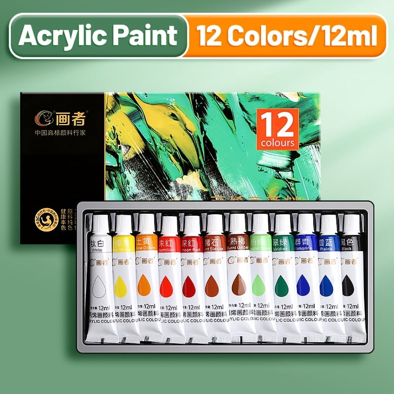 Acrylic Paint Set, 12/18/24/36 Colors, Fade-Resistant for Paper, Wood, Canvas, Rocks, Ceramics, Clothing & Wall Art. Artists & Hobbyists, 0.41oz Tubes