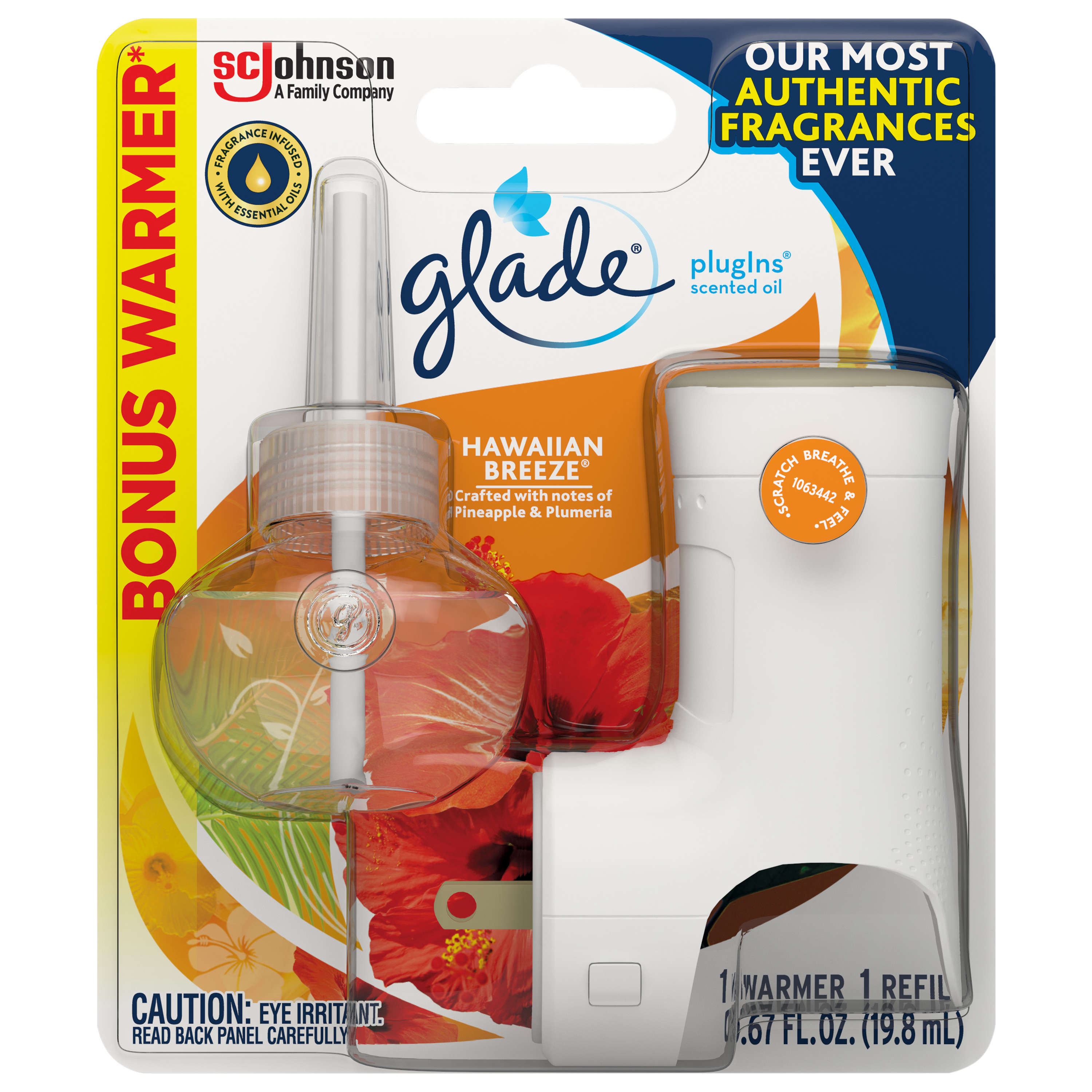 Glade PlugIns Scented Oil Warmer and Hawaiian Breeze Refill Starter Kit