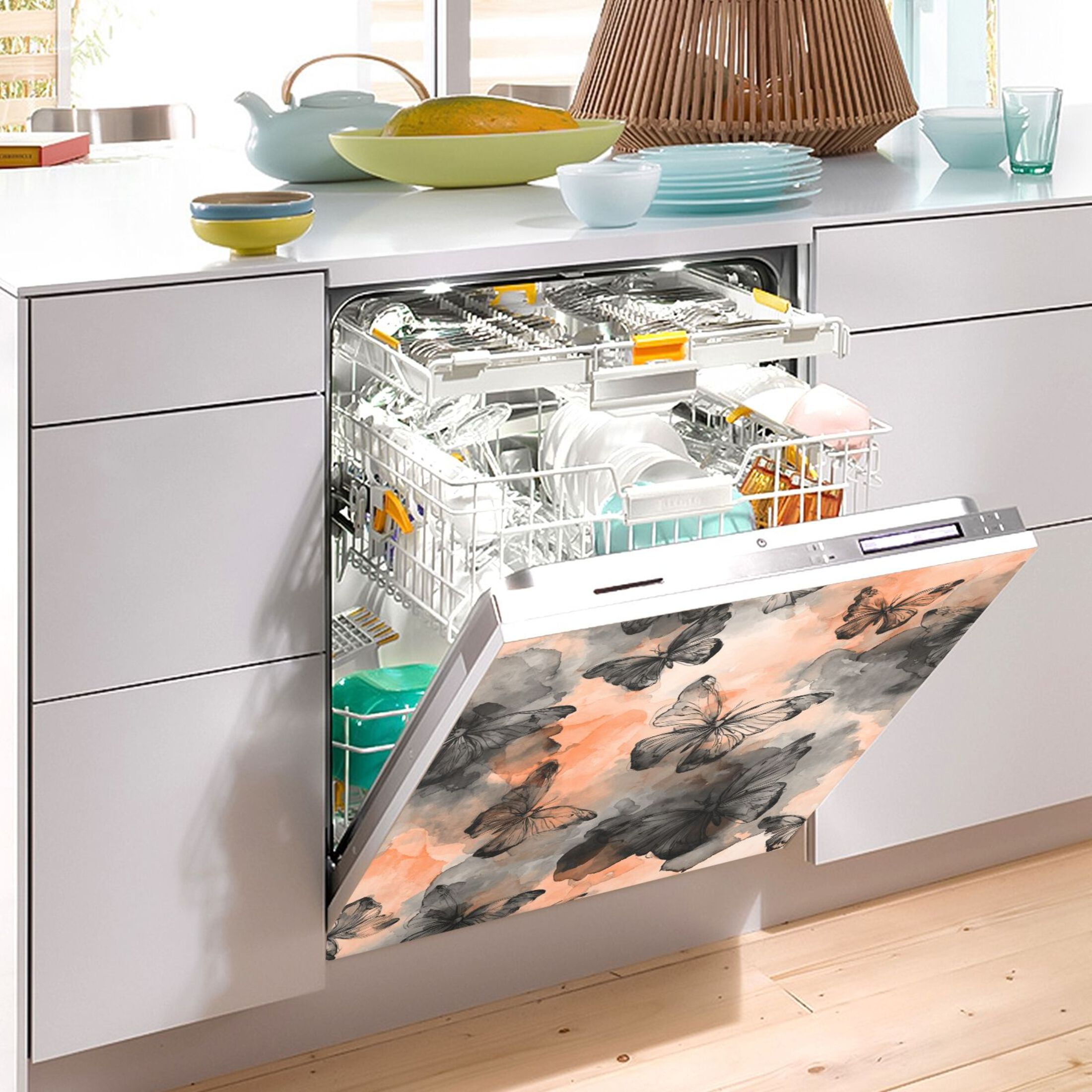 Dishwasher Sticker Magnetic Dishwasher Sticker Magnetic Decorative Sticker Refrigerator Sticker Dishwasher Decorative Stickers Grey Butterfly