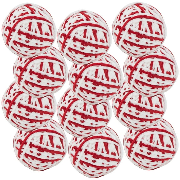 A&B Home Set of 12 Red and White Yarn Fabric Hanging Ball Ornaments 3.9" x 3.9" x 3.9"