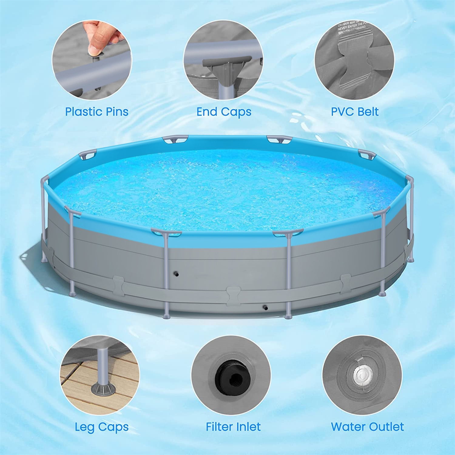 12 ft x 31.5 inch Round Above Ground Swimming Pool with Pool Cover, CPSIA Certified Outdoor Steel Frame Pool - Blue