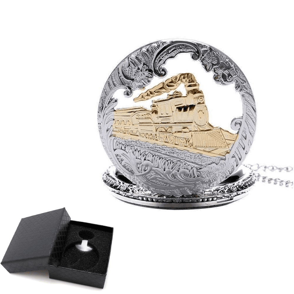 Engineer Two Tone Train Large Pocket Watch Gold Plated for Man or Woman with a Box Walmart