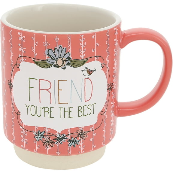 Pavilion Gift Company - Friend - 15 oz Ceramic Mug Coffee Tea Friend Bestie Friendship Floral Drinkware