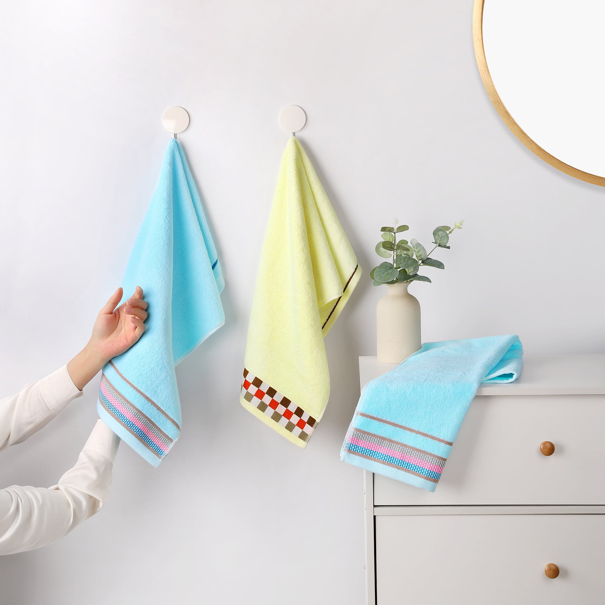Unique Bargains Cotton Striped Absorbent Soft Hands Face Towel Light Pink 2-Piece