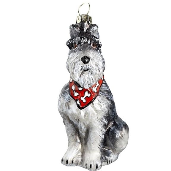 Gray Schnauzer with Bandana Dog Polish Blown Glass Christmas Ornament Decoration