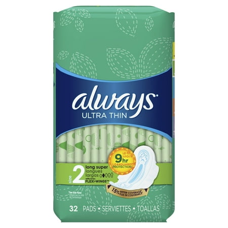 Always Ultra Thin, Size 2, Super Pads With Wings, Unscented, 32 Count