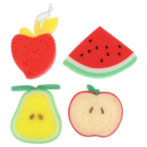 ColoMX 4 Uds. Esponja de ducha con forma de fruta, cepillo, bolas de baño para niños, bolas exfoliantes