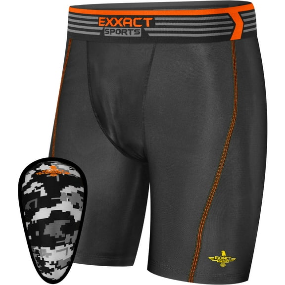 Exxact Sports Mens Compression Shorts with Soft Athletic Cup for Baseball Football Hockey, Mens Cup Underwear with Cup - (AS, Black)