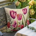thumbnail image 6 of Red and Throw Pillow Cover Pink Tulip Watercolor Floral Retro Linen Cotton Linen Cushion Cover Throw Pillow Case with Invisible Zipper for Couch Sofa Bed Chair Car 24x24 Inch, 6 of 10