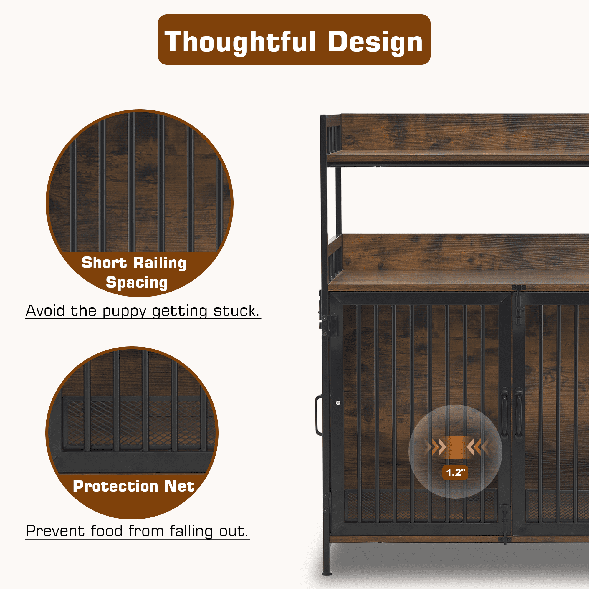MCombo Furniture Style Dog Crate with Storage Shelves 1368(Brown)