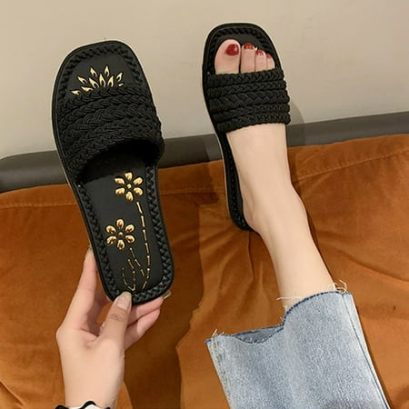 

Hvyesh Flat Sandals for Women Dressy Summer New Square Toe Flat Bottom Shoes Summer Casual Sandals Slippers Size 6.5