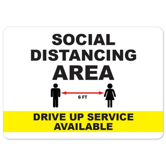 Public Safety Sign - Social Distancing Area Drive Up Space Available | Peel And Stick Wall Graphic | Protect Your Business, Municipality, Home & Colleagues | Made in the USA