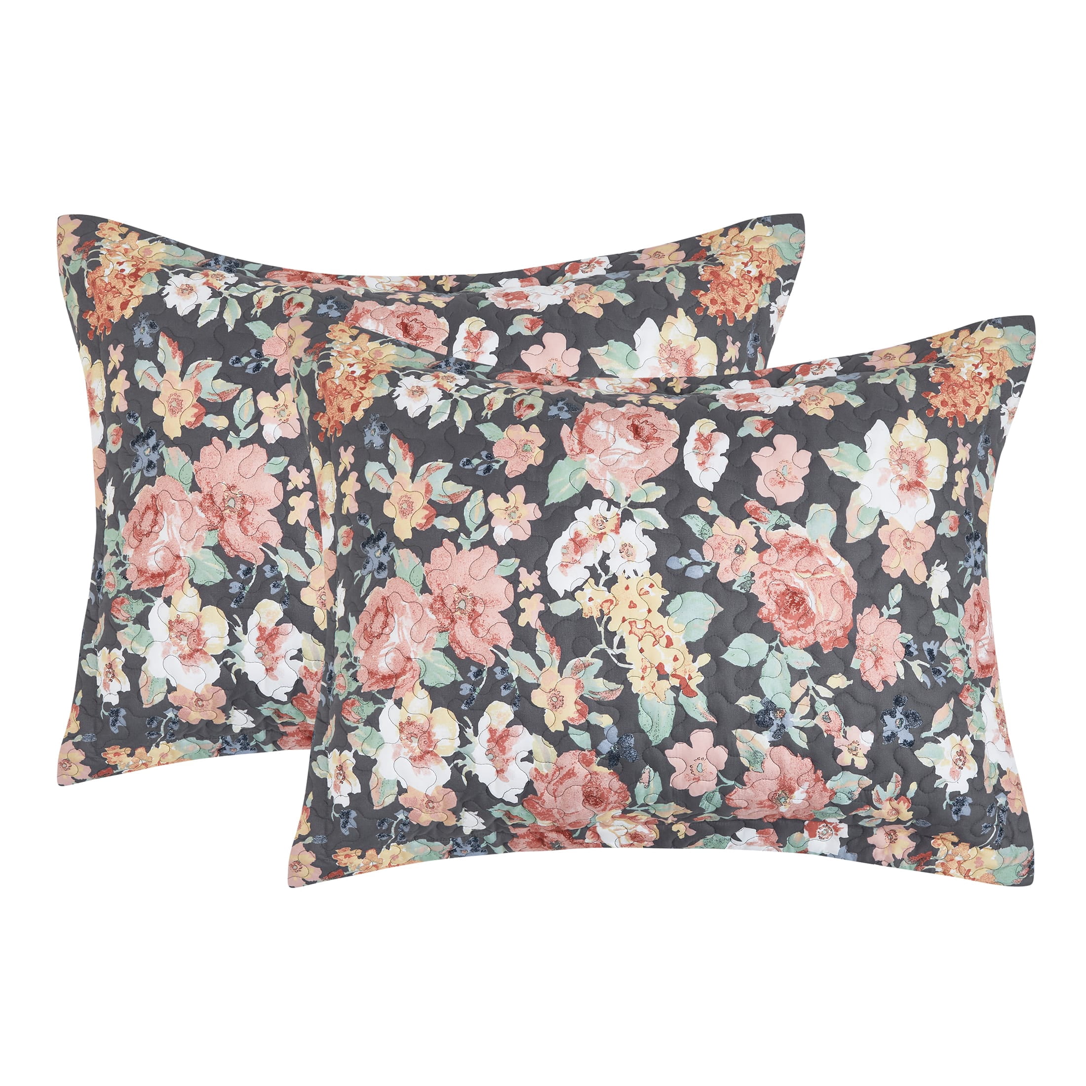 Mainstays All in One Lightweight Quilt Set and Sheet Set -7 Piece, Queen, Gray Floral