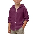 thumbnail image 3 of Shadoumai Boys Linen Shirt Cotton Quarter Button Up Summer Boho Hooded T-Shirt Teen Kids Solid Breathable Long Sleeve Beach Tops, 3 of 6