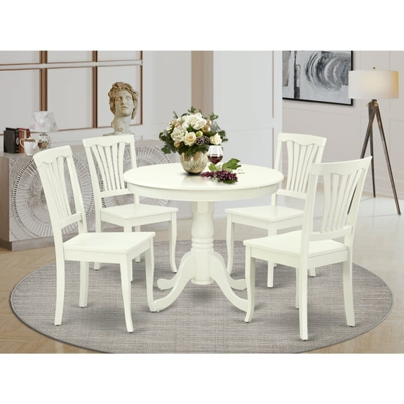 36 Inch Round Kitchen Table Set with 4 Chairs - Linen White Dining Set