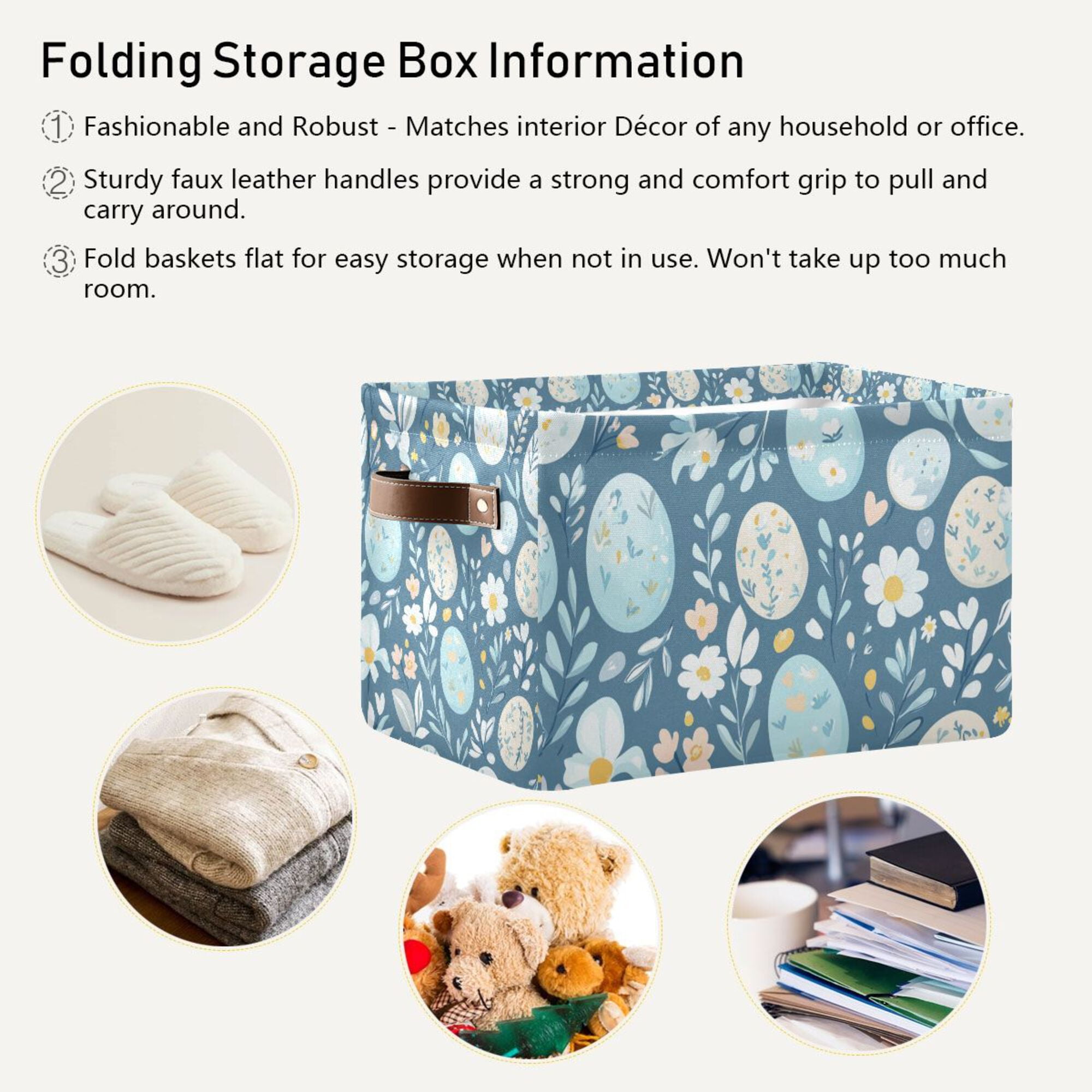 Yayeee 2 Pack Canvas Storage Basket with Handles for Shelves Fabric Bins Closet Organizer, Easter Eggs