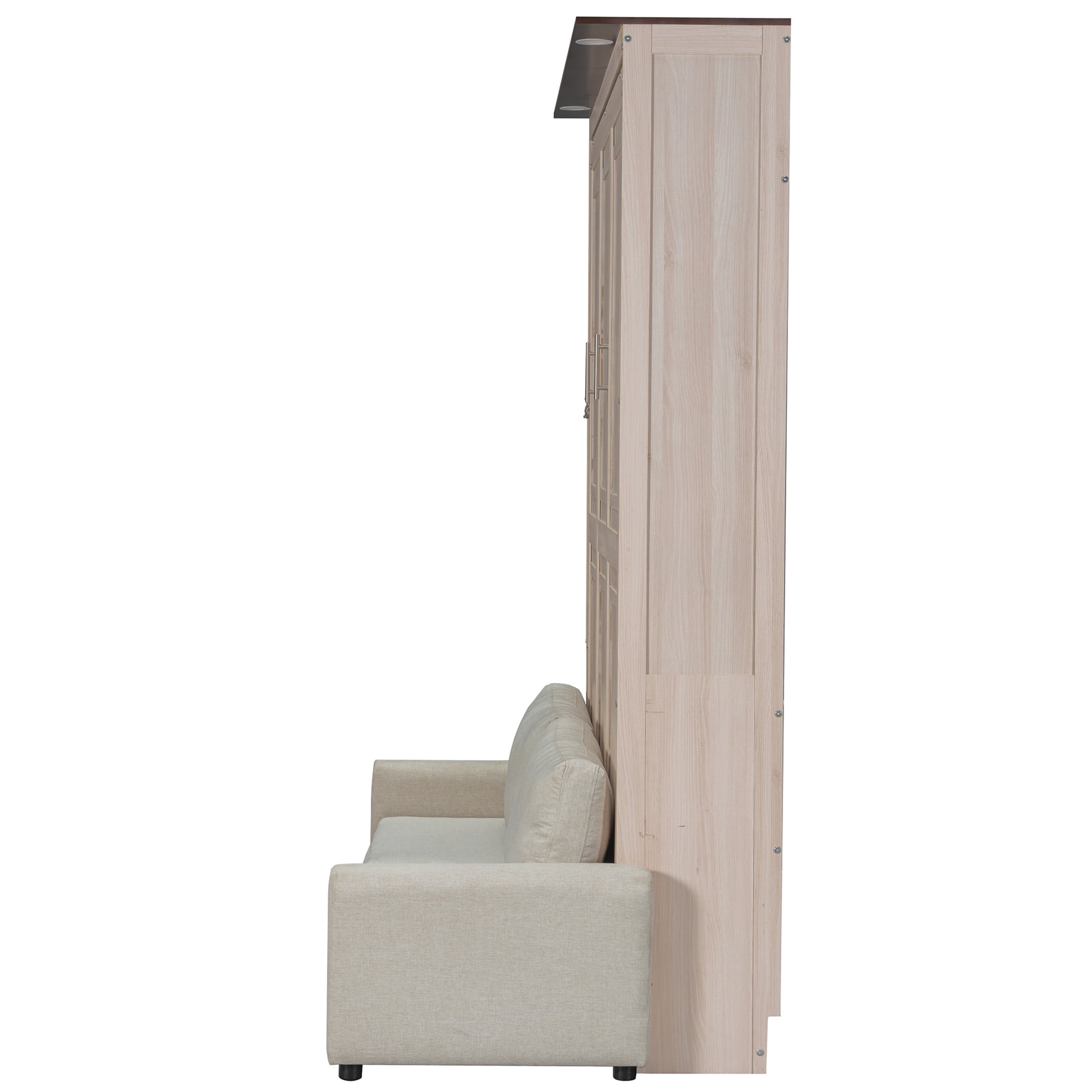 Noble House Mavora Queen Size Murphy Bed with Integrated Sofa and LED Lights, Convertible Wall Bed, Beige