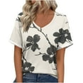 thumbnail image 2 of Weiqiqre Womens Tops Short Sleeve Summer Casual Crew Neck Shirts Floral Solid Blouse Pleated Tunics, 2 of 7