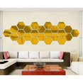 thumbnail image 3 of Paquete de 12 pegatinas de pared de espejo de plástico hexagonal acrílico, decoración del hogar para sala de estar, dormitorio, encima del sofá, TV, dorado, 3 of 5
