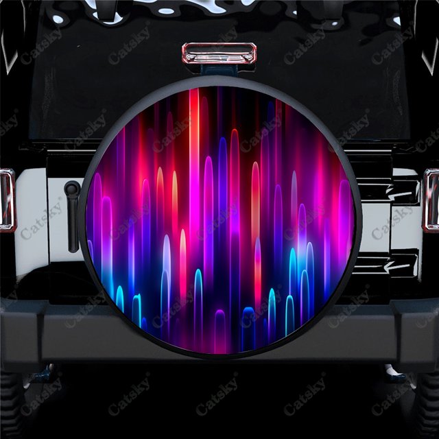 Abstract Lines Colorful Neon Pattern Polyester Universal Spare Wheel Tire Cover Wheel Covers for Trailer RV SUV Truck Camper