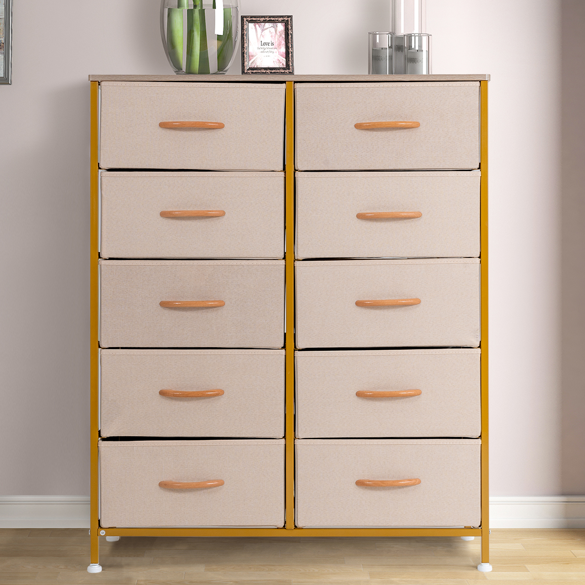 Prime Garden 10 Drawers Dresser Storage Tower for Bedroom,Gold