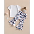 thumbnail image 3 of Toddler Baby Girls Summer Outfits Letter Print Short Sleeve T-Shirt and Baseball Print Elastic Flare Pants Set, 3 of 7