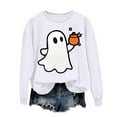 thumbnail image 2 of Jsaierl Womens Halloween Sweatshirts Spooky Pumpkin Ghost Graphic Sweatshirt Stretch Crewneck T-shirt Long Sleeve Tunic Pullover Tops Halloween Gifts, 2 of 5