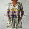 thumbnail image 3 of KALE Linen Shirts for Women 2025 New Women's Summer Printed Group Shirt V Neck Casual V Neck T Shirts Purple, 3 of 4