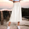 thumbnail image 2 of Women's Stretchy High Wasited A Line Long Maxi Skirt Below Knee Length Flared Midi Skirts Beige, 2 of 6