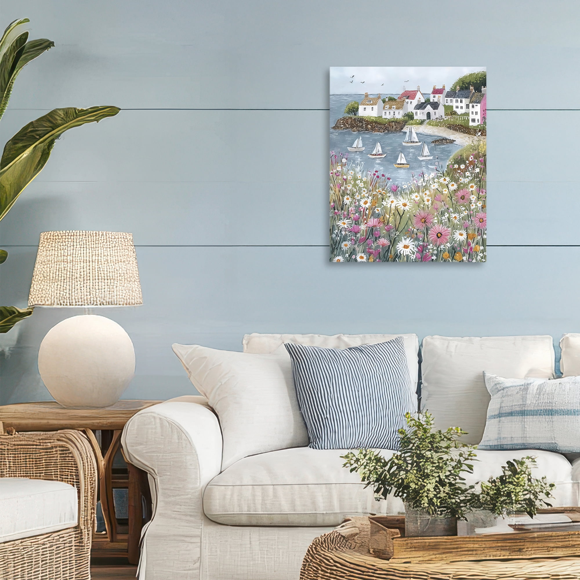 Stupell Industries Seaside Sailboats in Village Bay Canvas Wall Art, design by Riley B