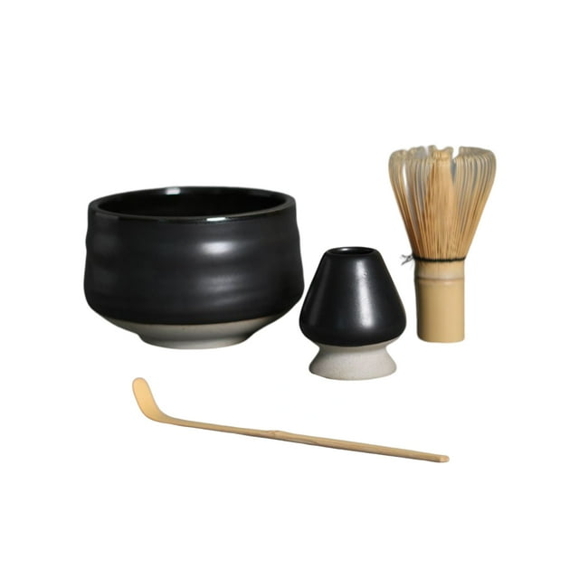 fashionhome 4 Pieces/Set Bamboo Japanese Green Tea Powder Spoon Matcha Powder Whisk Portable Replacement Reusable Washable Spoon Tool Accessories Black