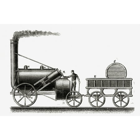Posterazzi The Rocket Steam Engine Partially Designed By English Engineer George Stephenson 1781-1848 From Nuestro Siglo Published Barcelona 1883 Canvas Art - Ken Welsh  Design Pics (36 x