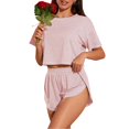 thumbnail image 4 of MVRLSH Womens Lounge Pajama Sets Striped Print Short Sleeve Tee Side Split Short Two Piece Summer Soft Comfortable Tank Tops Pink Size L, 4 of 7