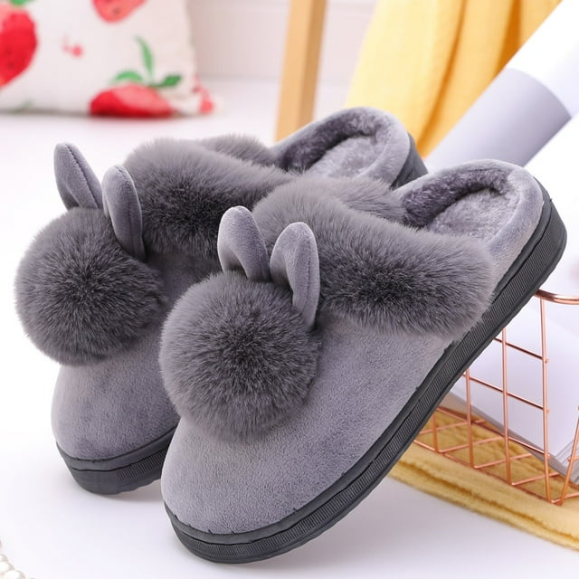 DPTALR Pantoufles d'Intérieur Confortables pour Femmes avec Oreilles de Lapin en Fourrure pour l'Hiver