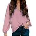 thumbnail image 1 of Blouses pour Femmes Col en V Profond Manches Longues Couleur Unie Pull Ample Chemise Décontractée Automne, 1 of 7