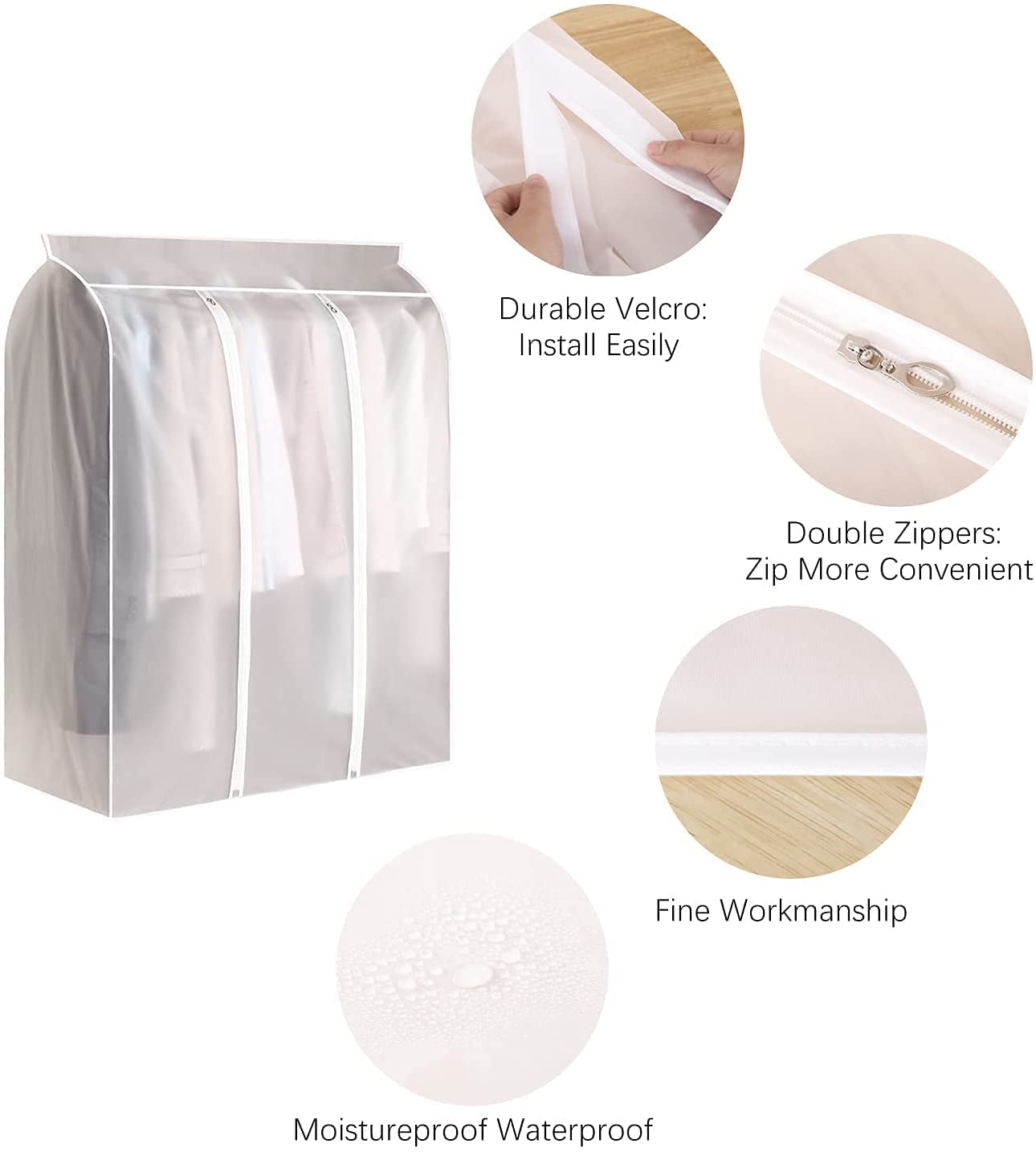 ABPETE Garment Rack Cover, Dustproof Waterproof Garment Bags for Hanging Clothes Clothing Storage Bag with Zipper for Closet Storage, Hanging Shirts, Coats, Dresses, Suits, Seal Closets(2 Pcs 50'')