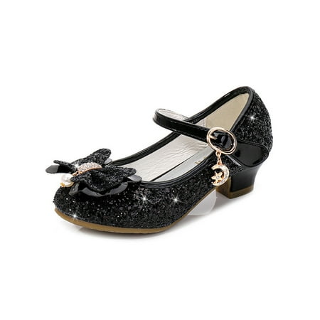 

Tenmix Girls Dress Shoes Bow Mary Jane Glitter Princess Shoe Sparkling Uniform Comfort Casual Black 11.5C