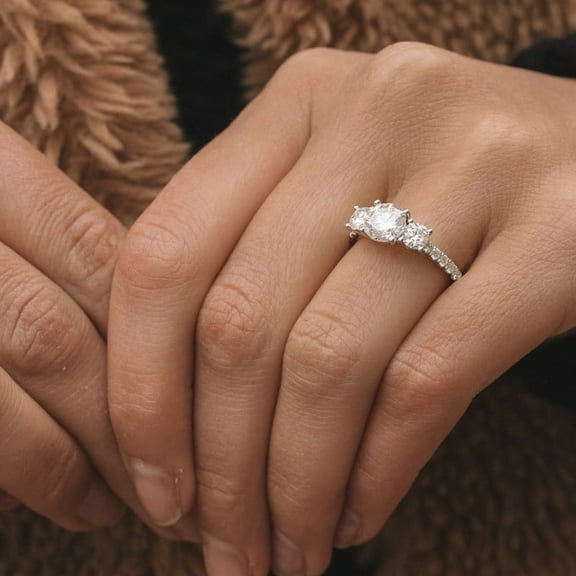 Solitaire Brilliance 1.60CT Round Cut Three Stone Moissanite Engagement Ring for Women 10k White Gold Ring Size 4