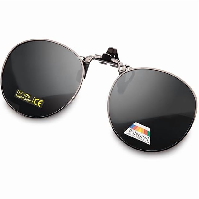 Gafas de Sol con Clip Polarizado, Lentes de Vidrio, Marco Metálico Redondo, Protección UV400, Anti-Resplandor, Para Usar Sobre Anteojos