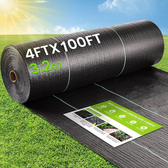 Weed Barrier Fabric, 4x100ft Landscape Fabric, 3.2oz Heavy Duty Durable Woven Geotextile Fabric, High Permeability Ground Cover Mat, Driveway Fabric, Garden Weed Control Cloth