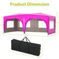 thumbnail image 2 of 10'x20' Sturdy Pop Up Canopy with 6 Removable Sidewalls & Carry Bag, High Density Oxford Outdoor Shade Canopy with 6pcs Weight Bag, Instant Portable Party Folding Tent, Pink, 2 of 9