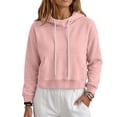 thumbnail image 2 of SYwaren Women's Oversized Pullover Sweatshirt Cropped Fleece Lined Long Sleeve Casual Drawstring Hem Fall Winter Tops, 2 of 9