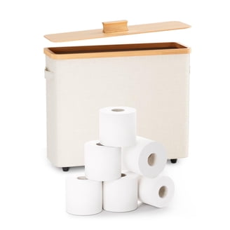 Hennez Bamboo 4-Roll Toilet Cabinet Organizer with Lid & Phone