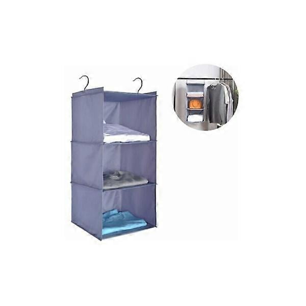 ZCJNER 3-Compartment Wardrobe Organizer Fabric Hanging Closet with Iron Frame Foldable Hanging Shelf - DOPA Gray