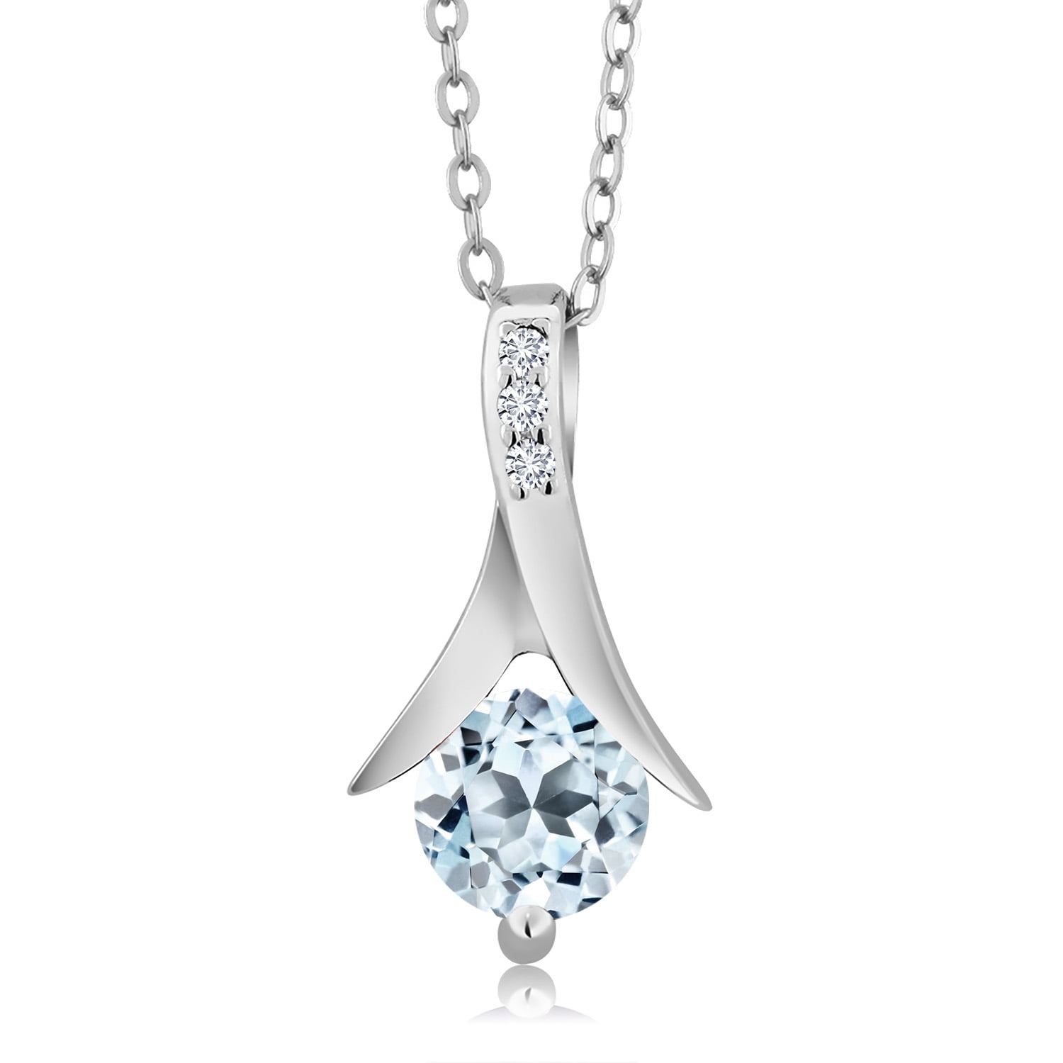 Gem Stone King 1.05 Ct Sky Blue Topaz E-F Lab Grown Diamond 925 Sterling Silver Pendant with Chain