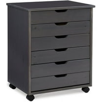 Six Drawer Wide Wood Rolling Cart in Gray