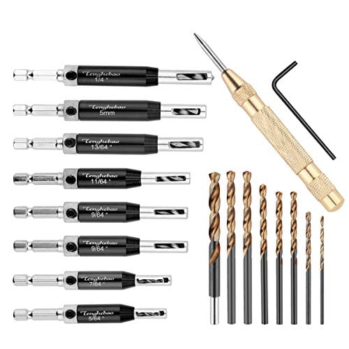 Spring Loaded Metal Drill Bits Tenghebao Self-Centering Hinge Tapper Core Drill Bit Set 17 1PC with Automatic Center Punch for Woodworking Adjustable Door Window 16PCS Spring Loaded Metal Drill Bits Tenghebao Self-Centering Hinge Tapper Core Drill Bit Set 17 1PC with Automatic Center Punch for Woodworking Adjustable Door Window 16PCS